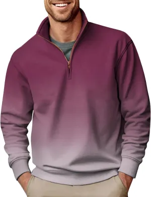 2024 Men's 3/4 Zip Pullover Long Sleeved Fashion Slim Fit Top High Collar Cotton Sweatshirt Lightweight Workout Shirt