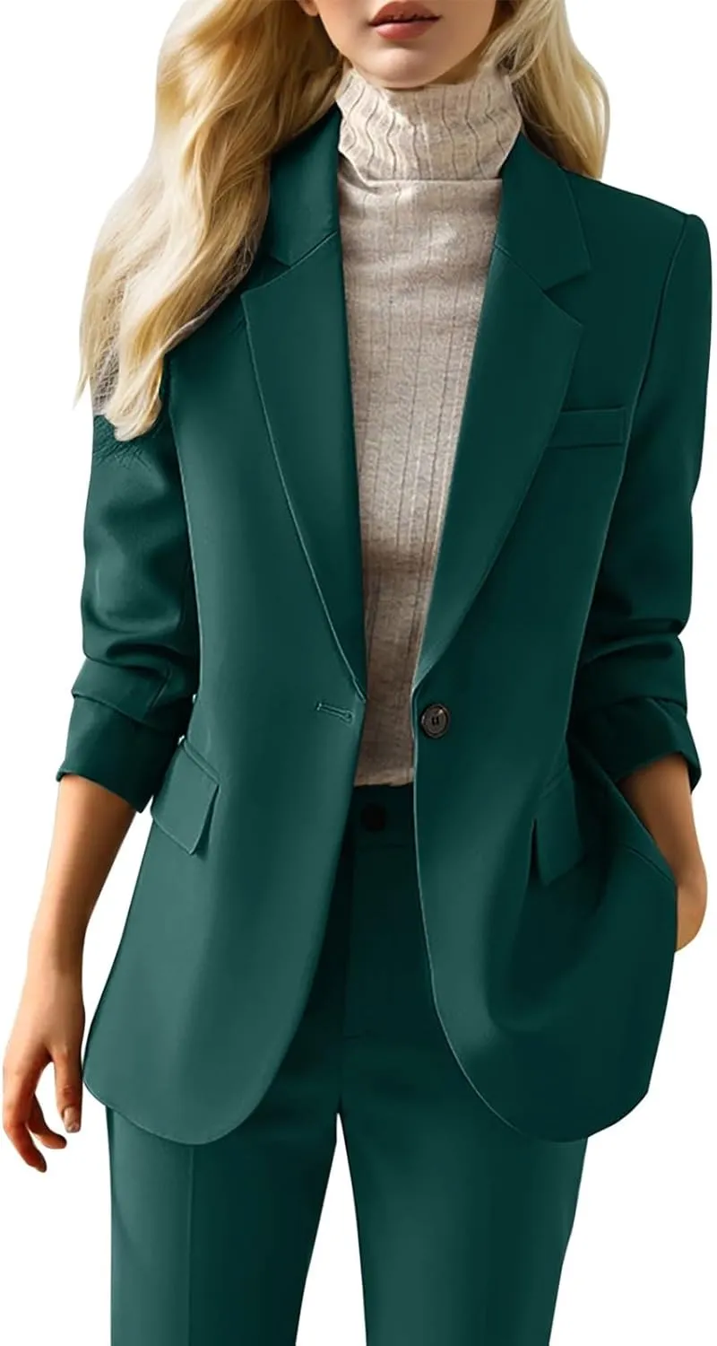 2024 Women's Casual Blazers Work Office Dressy Double Notch Lapel Suit Jackets Single Button Peplum Comfy Blazer Sport Coats