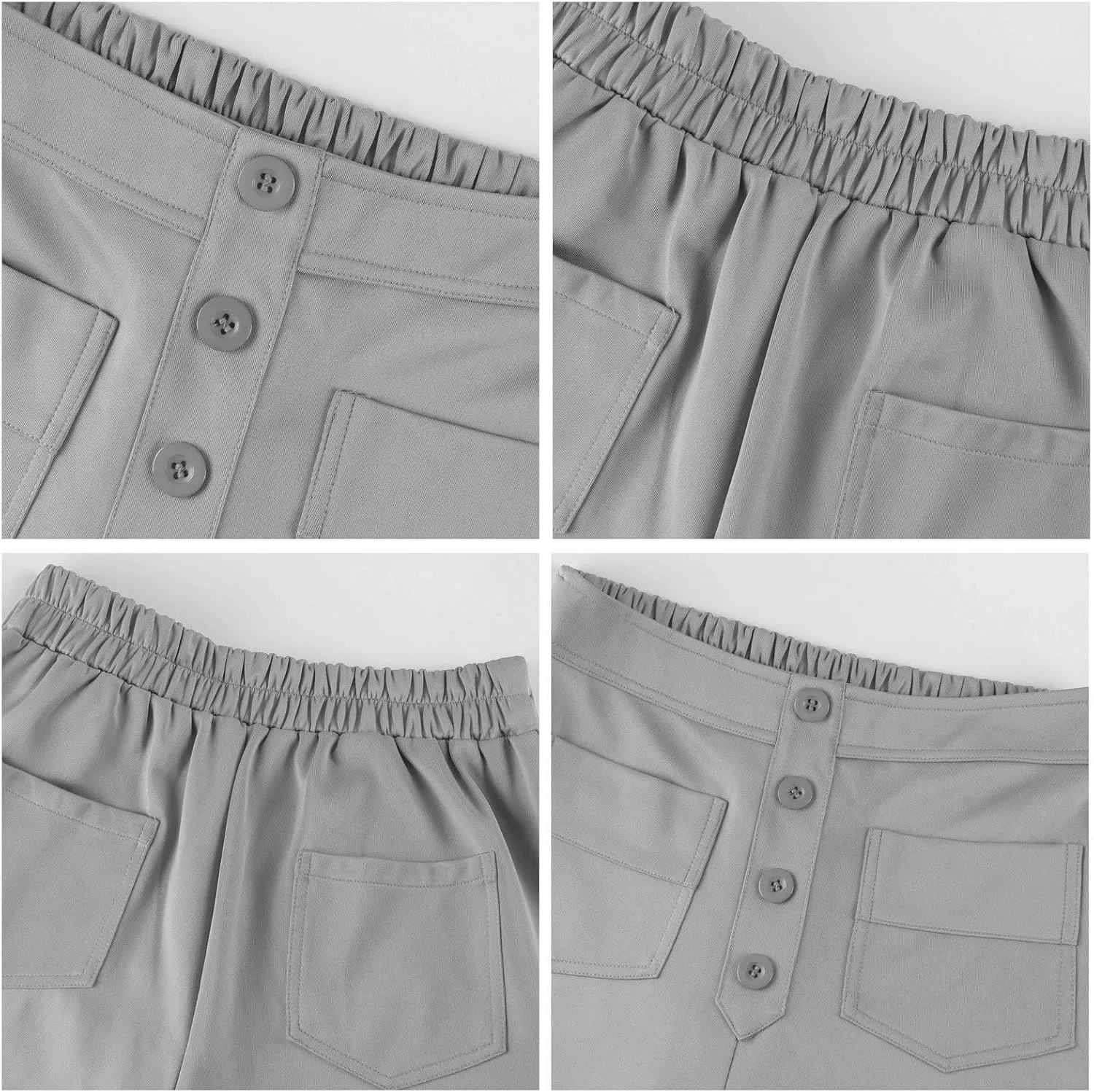2024 Women's Casual Work Pants High Waisted Wide Leg Office Pants Stretchy Button Down Trousers with Multiple Pockets