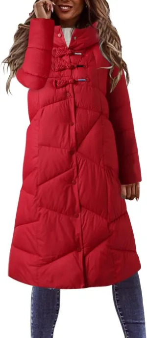 2024 Women's Thickened Puffer Coats Long Hooded Down Jacket for Winter Warm Windproof Outwear Overcoats for Outdoor Hiking