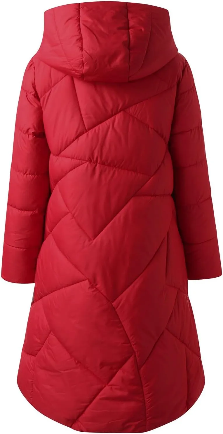 2024 Women's Thickened Puffer Coats Long Hooded Down Jacket for Winter Warm Windproof Outwear Overcoats for Outdoor Hiking