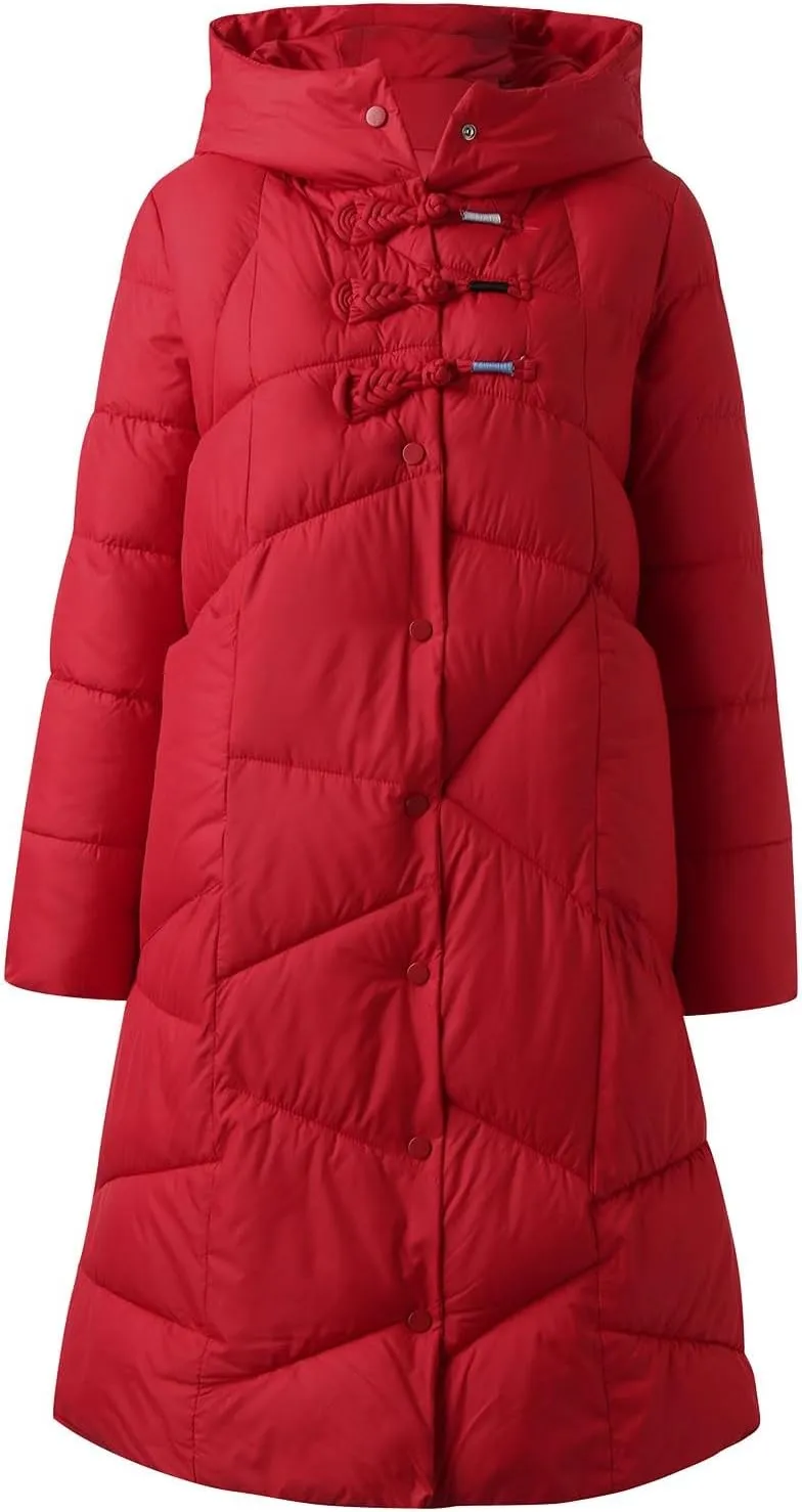 2024 Women's Thickened Puffer Coats Long Hooded Down Jacket for Winter Warm Windproof Outwear Overcoats for Outdoor Hiking