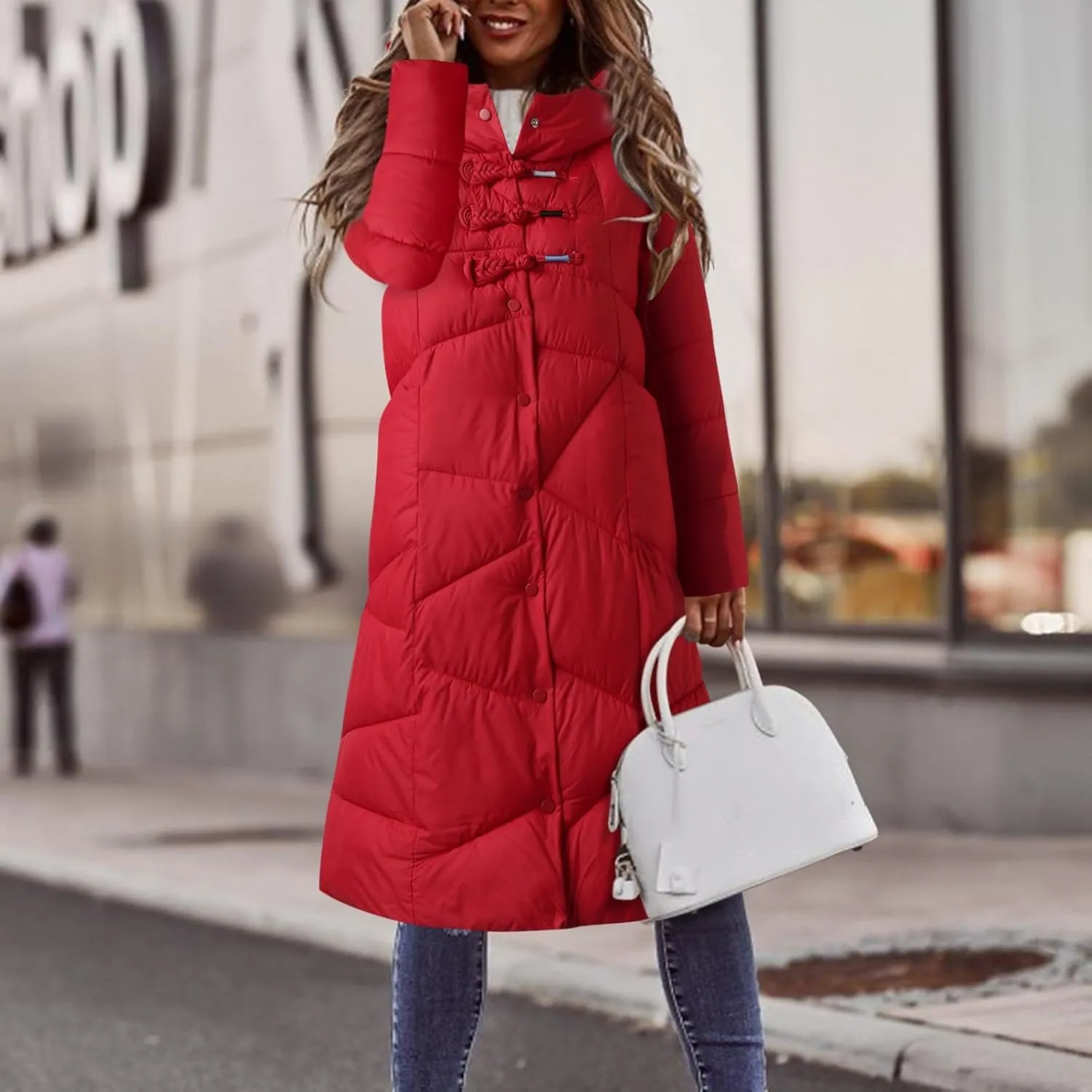 2024 Women's Thickened Puffer Coats Long Hooded Down Jacket for Winter Warm Windproof Outwear Overcoats for Outdoor Hiking