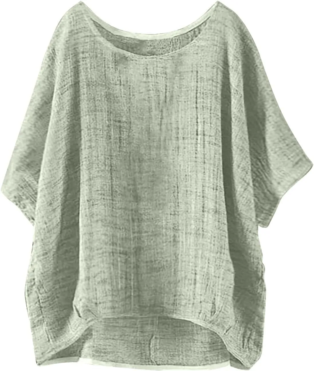 2025 Summer Tops for Women Short Sleeve Crew Neck Linen Cotton Shirts Plus Size Gauze Casual Dressy Blouse Outfits