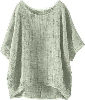 2025 Summer Tops for Women Short Sleeve Crew Neck Linen Cotton Shirts Plus Size Gauze Casual Dressy Blouse Outfits