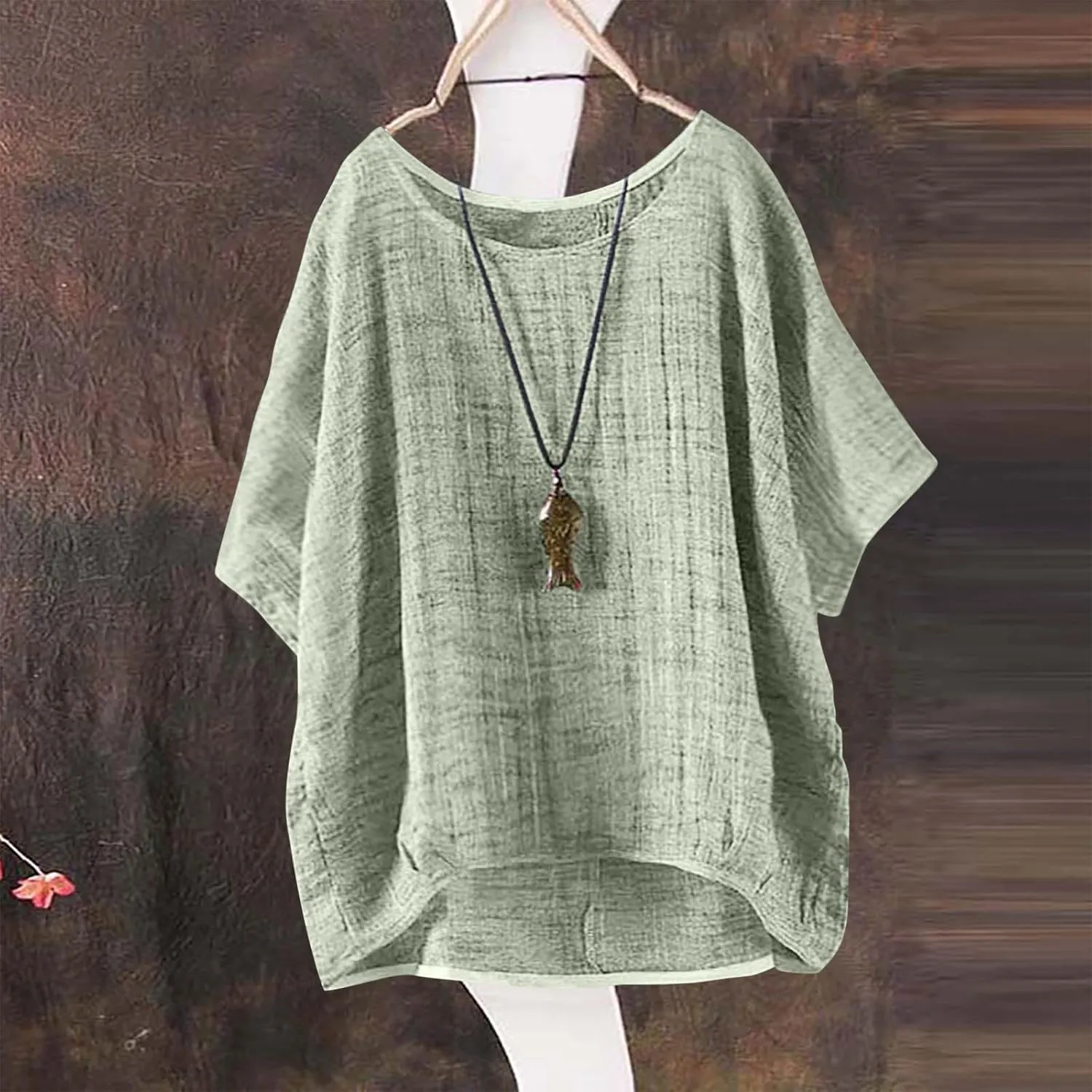 2025 Summer Tops for Women Short Sleeve Crew Neck Linen Cotton Shirts Plus Size Gauze Casual Dressy Blouse Outfits