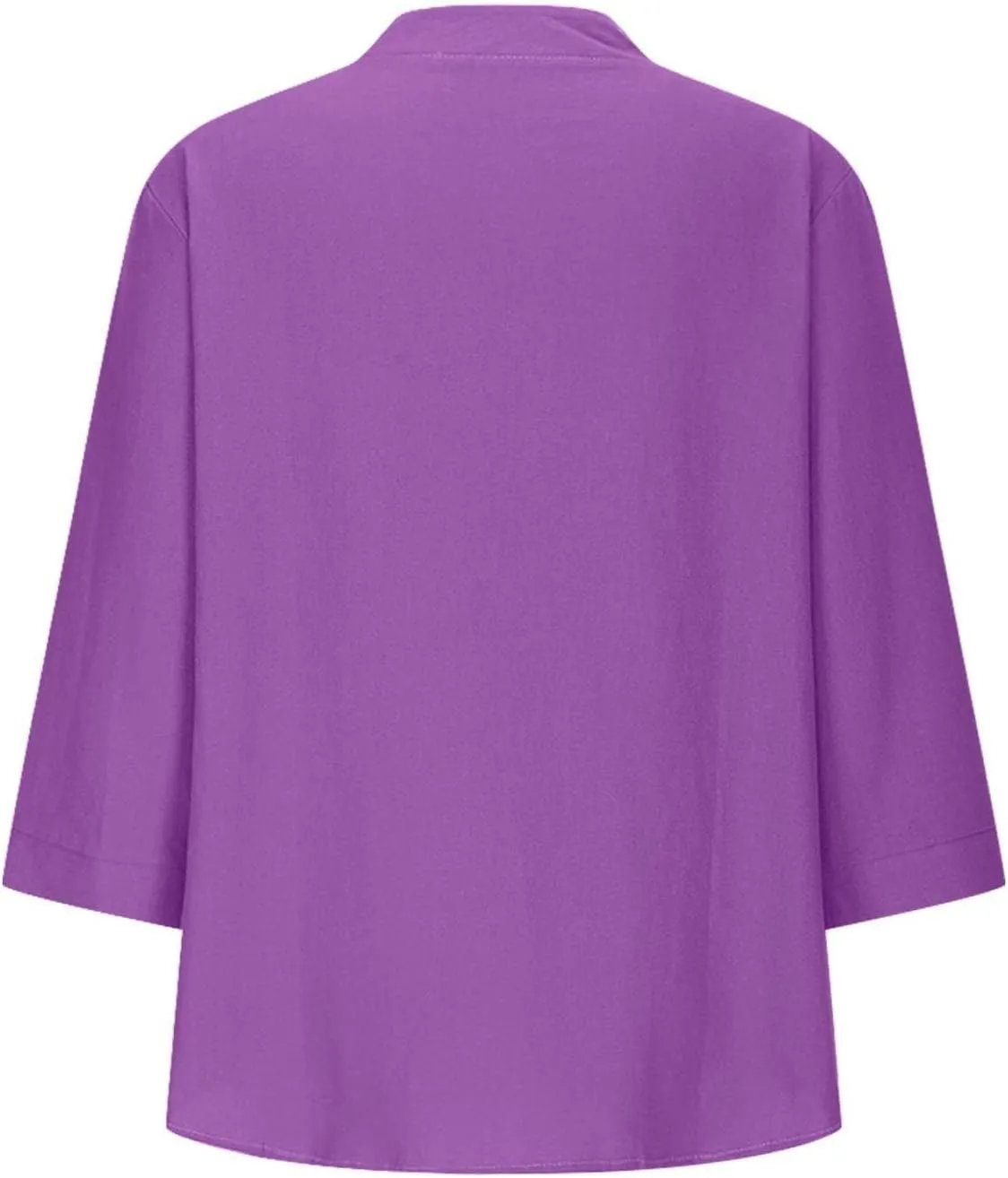 3/4 Sleeve Linen Tops for Women 2024 Loose Fit V Neck Button Down Henley Shirts Cute Solid Summer Beach Tee Shirts