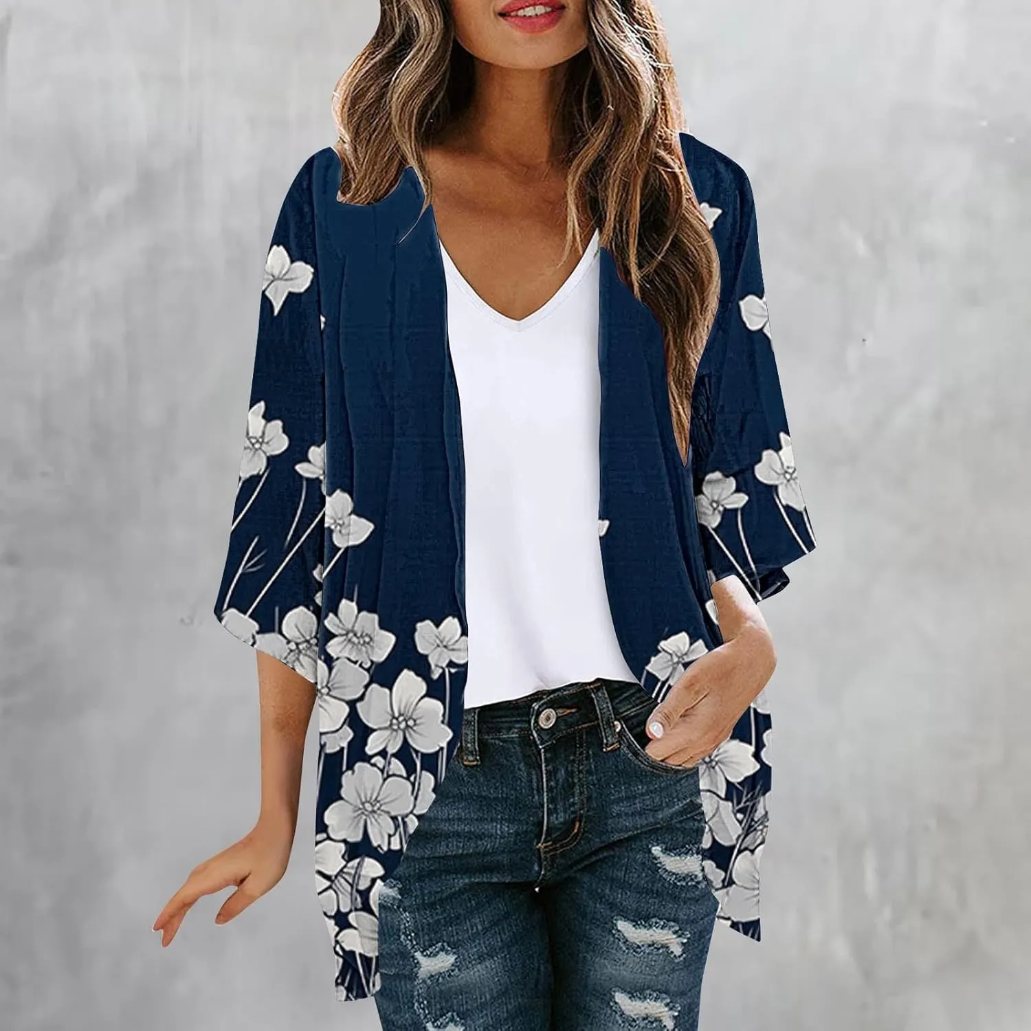 4th of July Outfits for Women Kimono Cardigans Swimsuits Cover Up Tops American Flag Red White and Blue Shirts