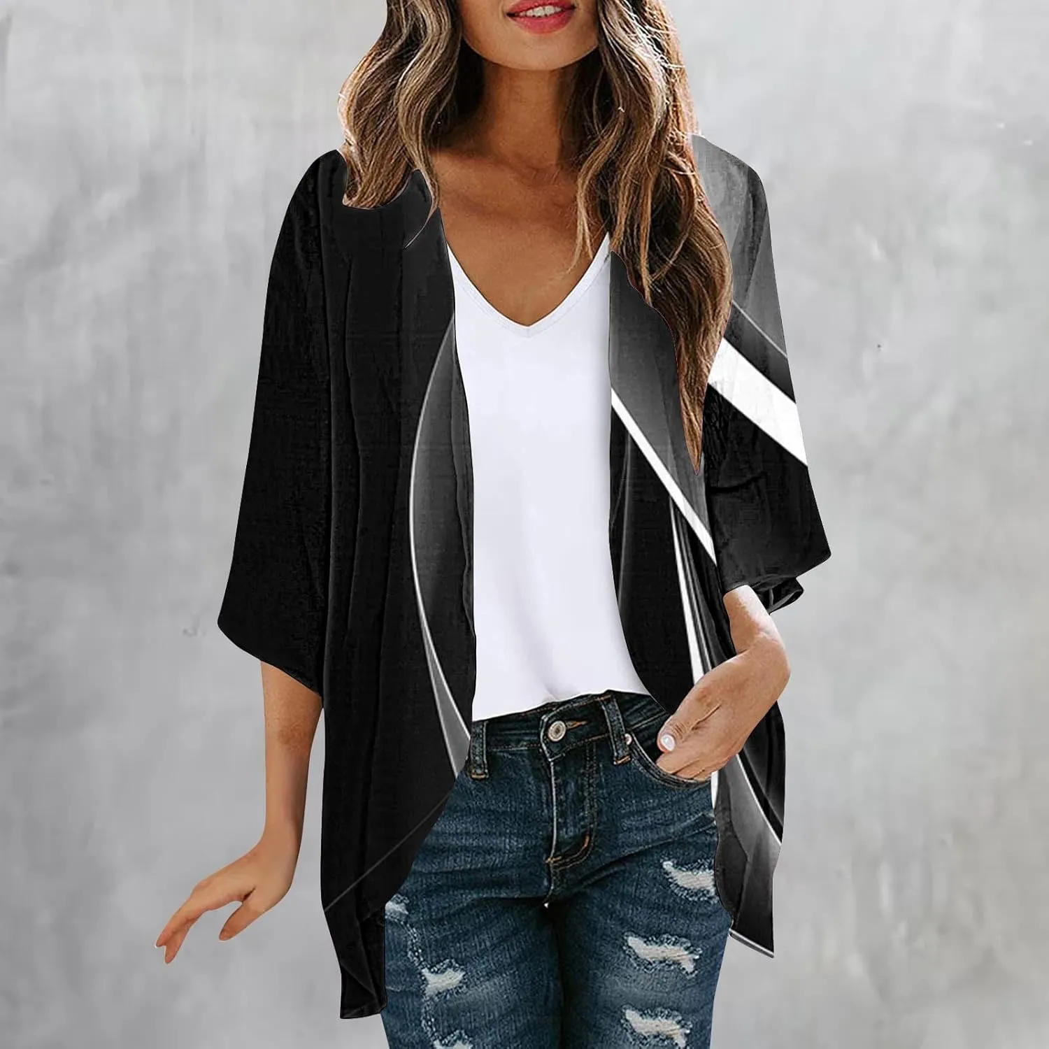 4th of July Outfits for Women Kimono Cardigans Swimsuits Cover Up Tops American Flag Red White and Blue Shirts