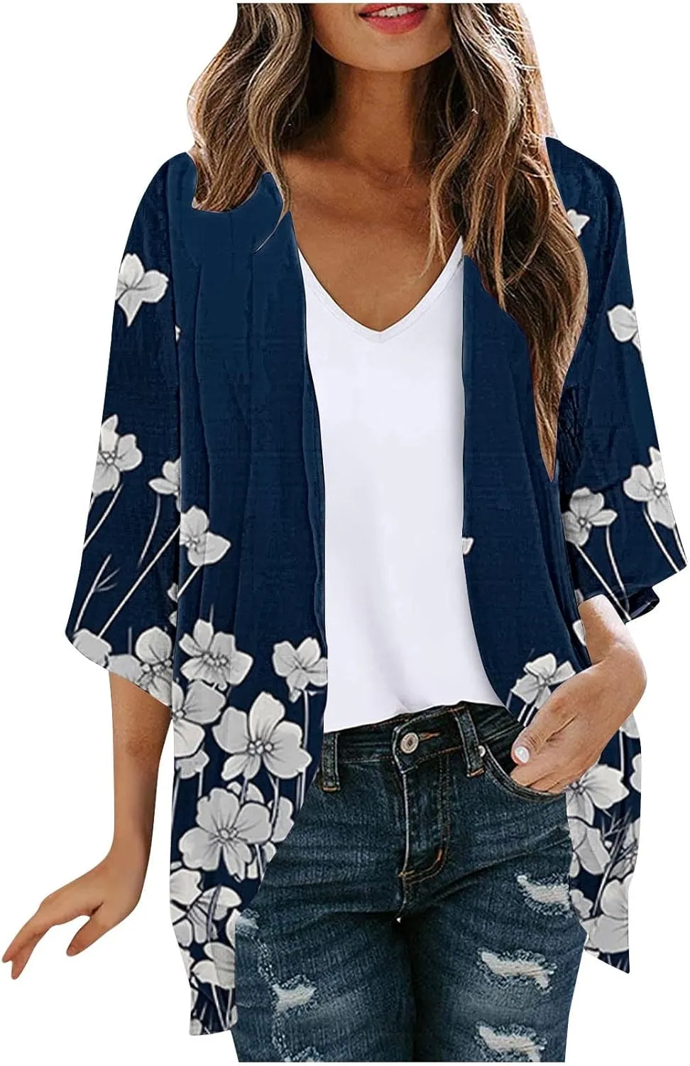 4th of July Outfits for Women Kimono Cardigans Swimsuits Cover Up Tops American Flag Red White and Blue Shirts