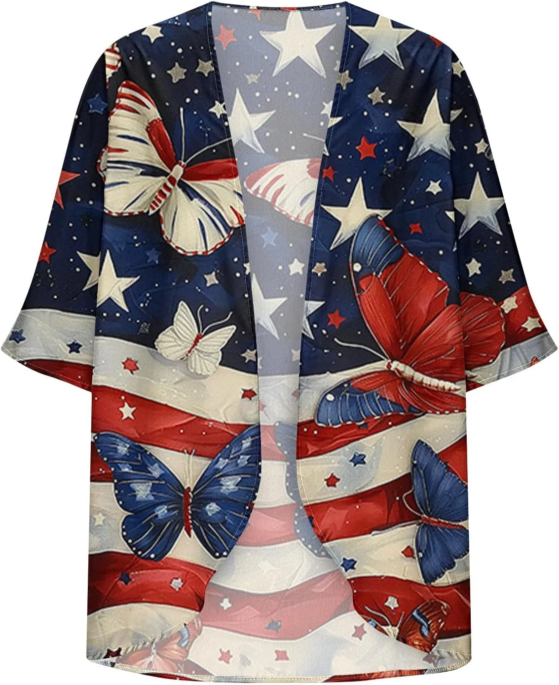 4th of July Outfits for Women Kimono Cardigans Swimsuits Cover Up Tops American Flag Red White and Blue Shirts