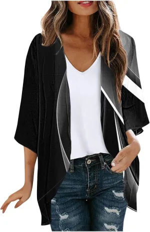 4th of July Outfits for Women Kimono Cardigans Swimsuits Cover Up Tops American Flag Red White and Blue Shirts
