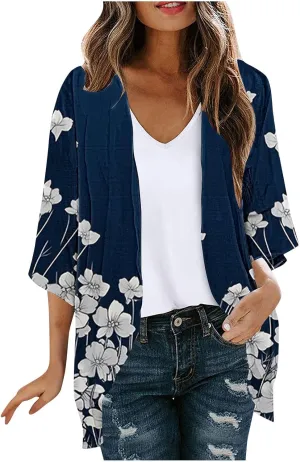 4th of July Outfits for Women Kimono Cardigans Swimsuits Cover Up Tops American Flag Red White and Blue Shirts