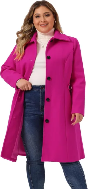 Agnes Orinda Women's Plus Size Single Breasted Belted Winter Long Coat