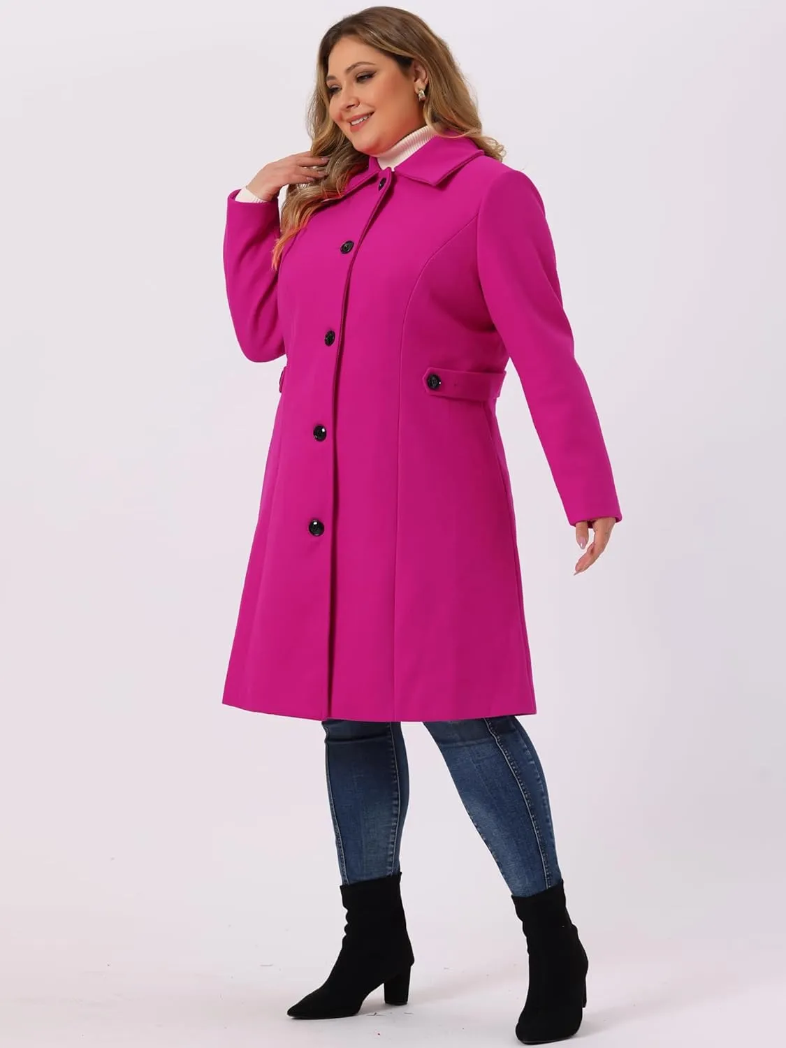 Agnes Orinda Women's Plus Size Single Breasted Belted Winter Long Coat