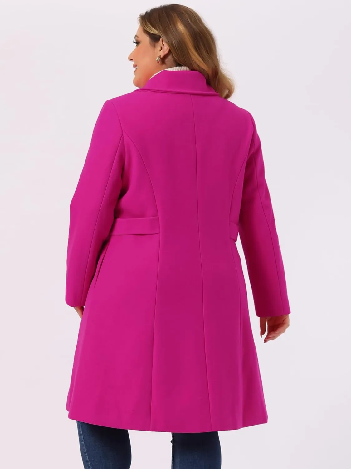 Agnes Orinda Women's Plus Size Single Breasted Belted Winter Long Coat