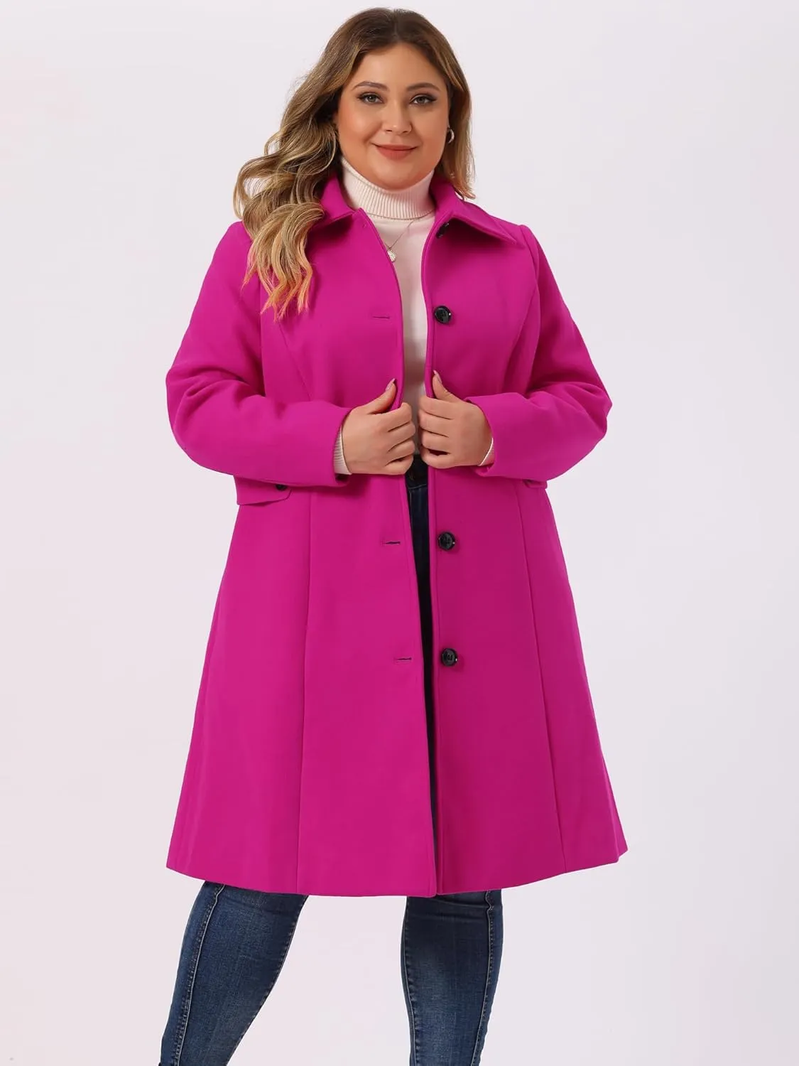 Agnes Orinda Women's Plus Size Single Breasted Belted Winter Long Coat