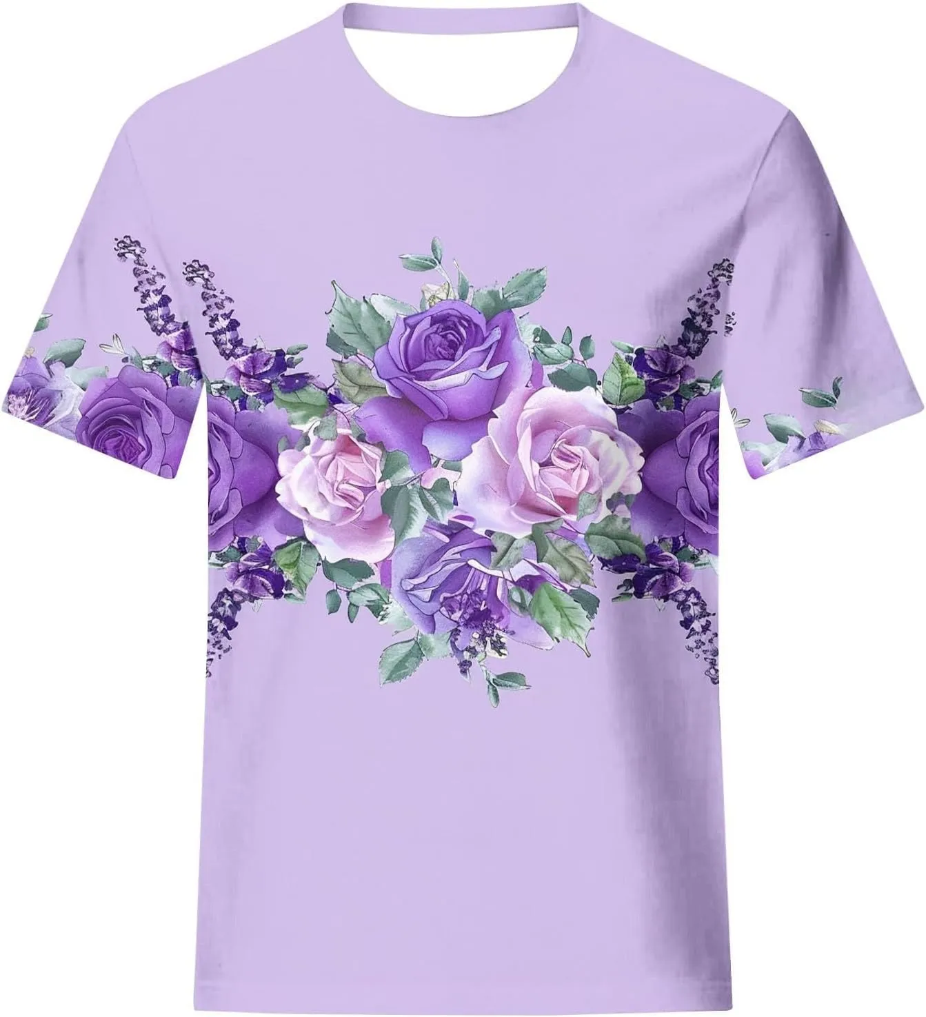 Alzheimers Awareness Shirts Women Summer Floral Print Tops O Neck Short Sleeve Lightweight Breathable Basic Clothing