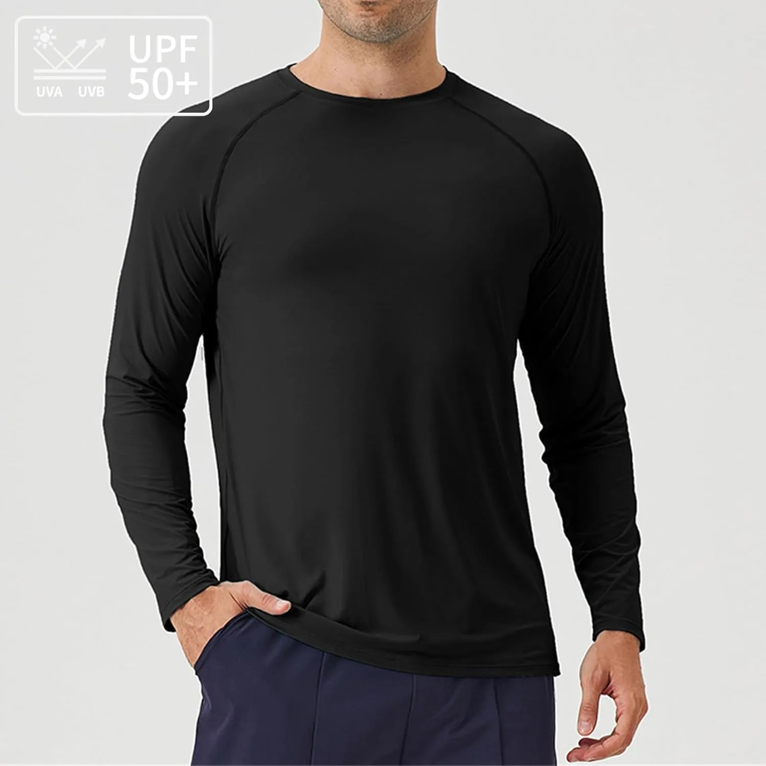 Athletic Shirts for Men Long Sleeve UV Sun Protection Crewneck Tops Casual Loose Breathable Comfy Outdoor Running Tee