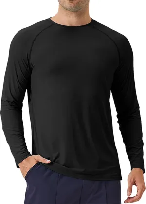 Athletic Shirts for Men Long Sleeve UV Sun Protection Crewneck Tops Casual Loose Breathable Comfy Outdoor Running Tee