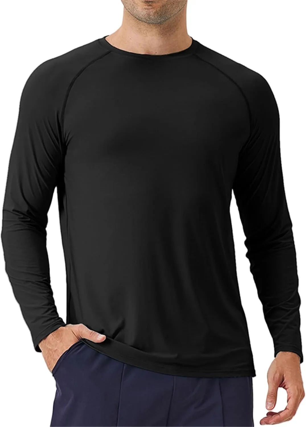 Athletic Shirts for Men Long Sleeve UV Sun Protection Crewneck Tops Casual Loose Breathable Comfy Outdoor Running Tee