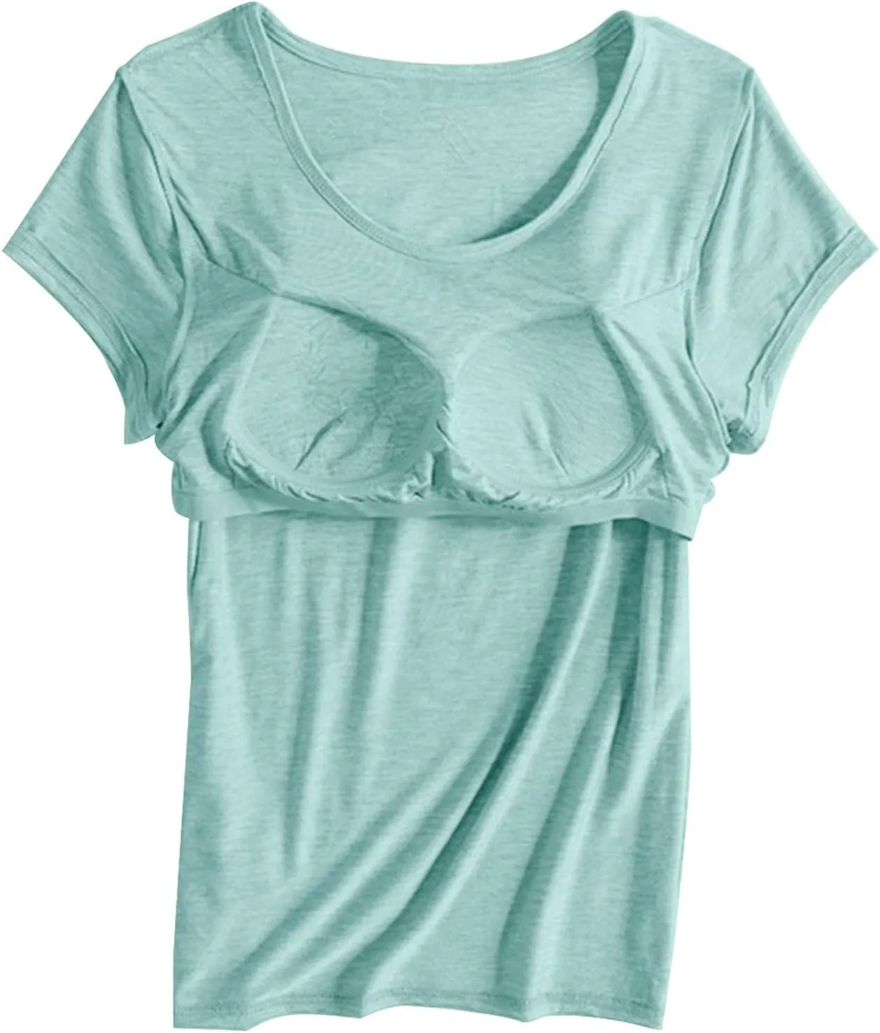 Basic Tees for Women Built in Bra Short Sleeve Crewneck Tops Workout Yoga T Shirts Summer Blouses 2025