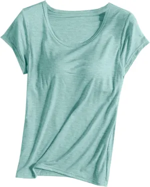 Basic Tees for Women Built in Bra Short Sleeve Crewneck Tops Workout Yoga T Shirts Summer Blouses 2025