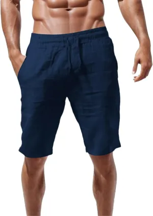 BIFUTON Mens Beach Shorts Casual Cotton and Linen Shorts Solid Color Swim Shorts Drawstring Summer Shorts Lounge Shorts