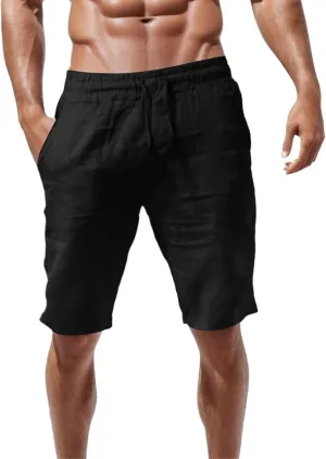 BIFUTON Mens Beach Shorts Casual Cotton and Linen Shorts Solid Color Swim Shorts Drawstring Summer Shorts Lounge Shorts