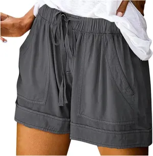 Binmer 2024 Womens Summer Shorts Plus Size Casual Comfy Drawstring Elastic Waist Shorts Pant with Pockets Lightweight S-5XL