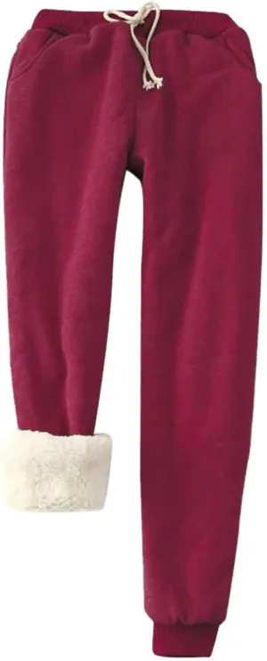Binmer 2024 Women's Winter Warm Fleece Joggers Pants Sherpa Lined Athletic Workout Sweatpants Plus Size Drawstring Leggings