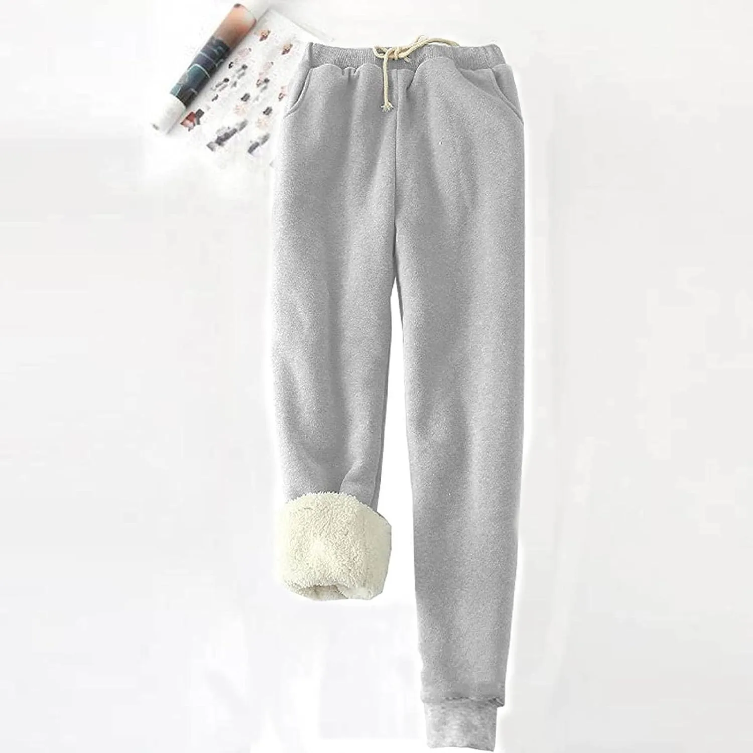 Binmer 2024 Women's Winter Warm Fleece Joggers Pants Sherpa Lined Athletic Workout Sweatpants Plus Size Drawstring Leggings