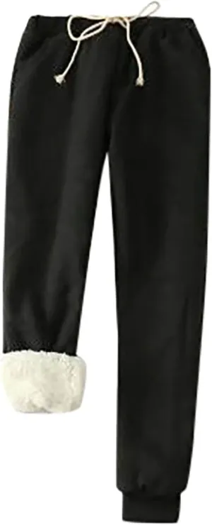 Binmer 2024 Women's Winter Warm Fleece Joggers Pants Sherpa Lined Athletic Workout Sweatpants Plus Size Drawstring Leggings