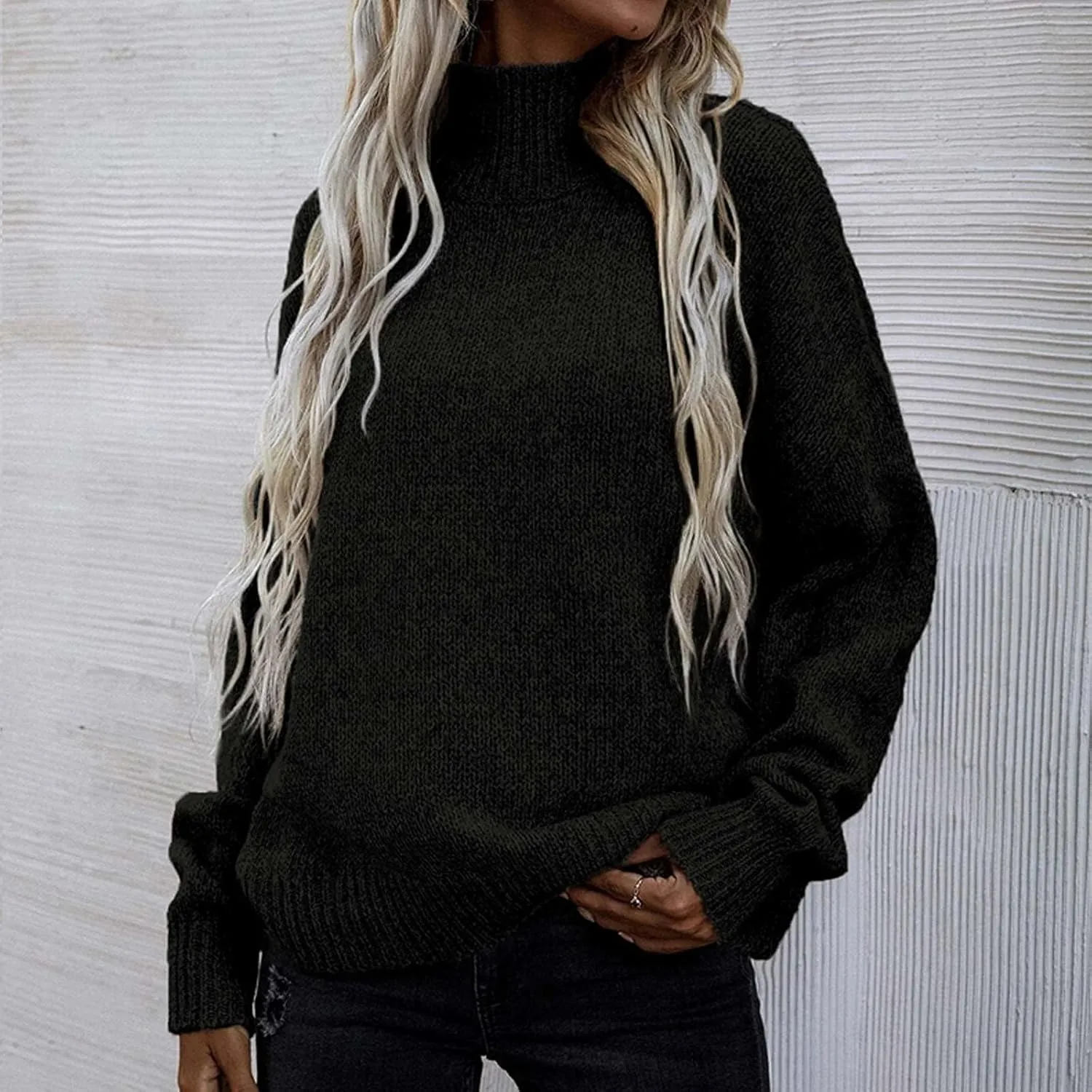 Binmer Oversized Turtleneck Sweaters for Womens 2024 Winter Casual Long Sleeve Knit Pullover Sweater Loose Warm Jumper Tops