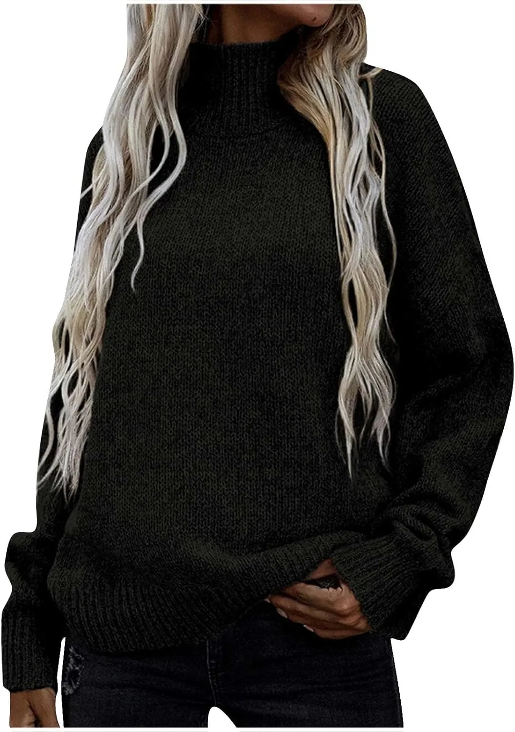 Binmer Oversized Turtleneck Sweaters for Womens 2024 Winter Casual Long Sleeve Knit Pullover Sweater Loose Warm Jumper Tops