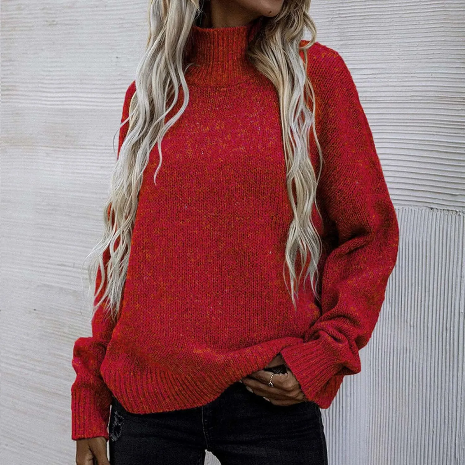 Binmer Oversized Turtleneck Sweaters for Womens 2024 Winter Casual Long Sleeve Knit Pullover Sweater Loose Warm Jumper Tops