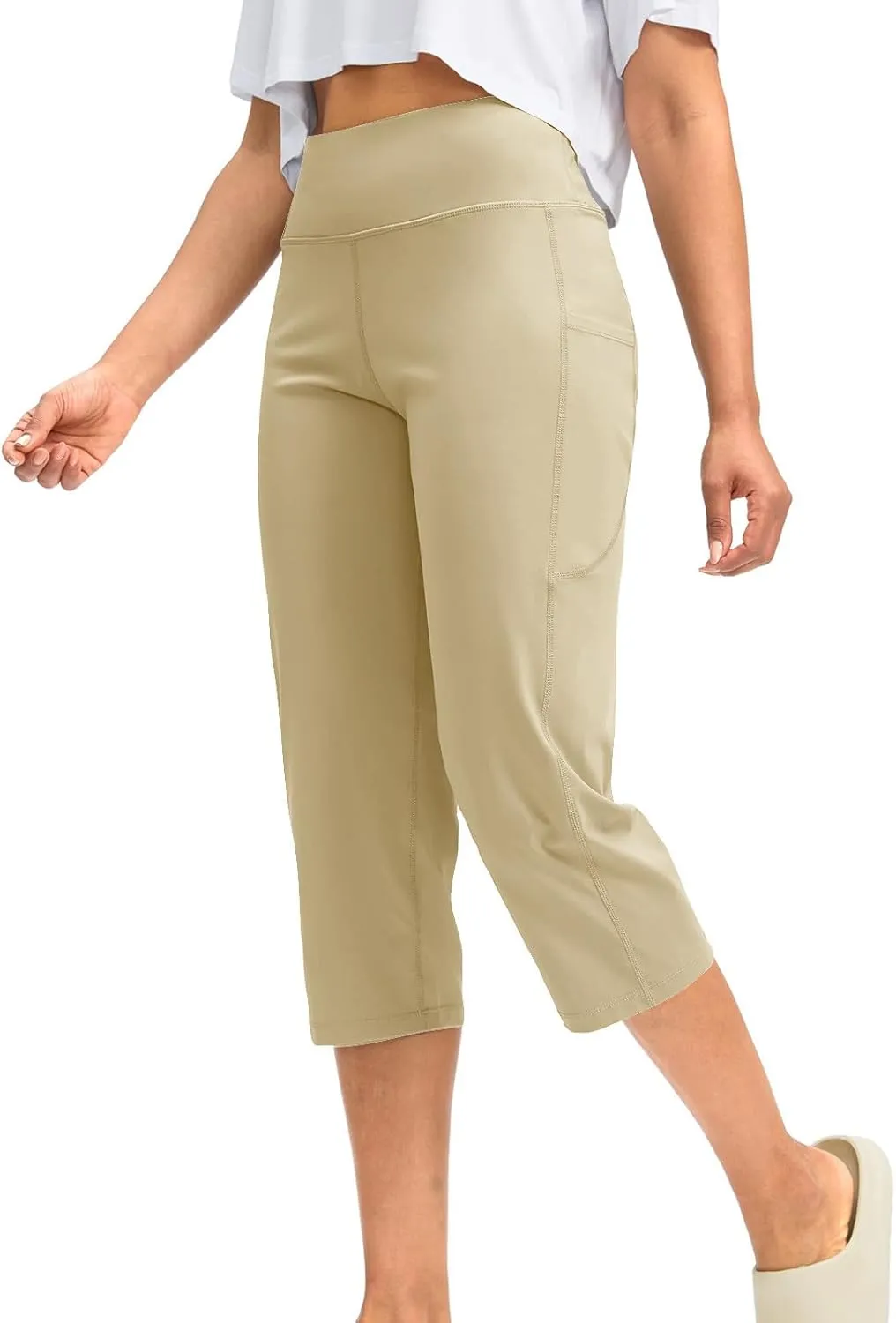 Binmer Women's Yoga Capris Pants High Waist Leggings Crop Straight Leg Athletic Exercise Workout Capris Trousers with Pockets