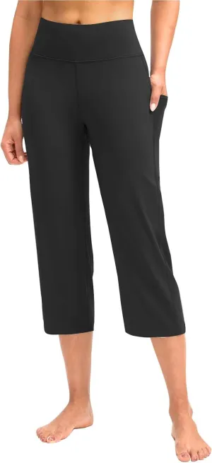 Binmer Women's Yoga Capris Pants High Waist Leggings Crop Straight Leg Athletic Exercise Workout Capris Trousers with Pockets
