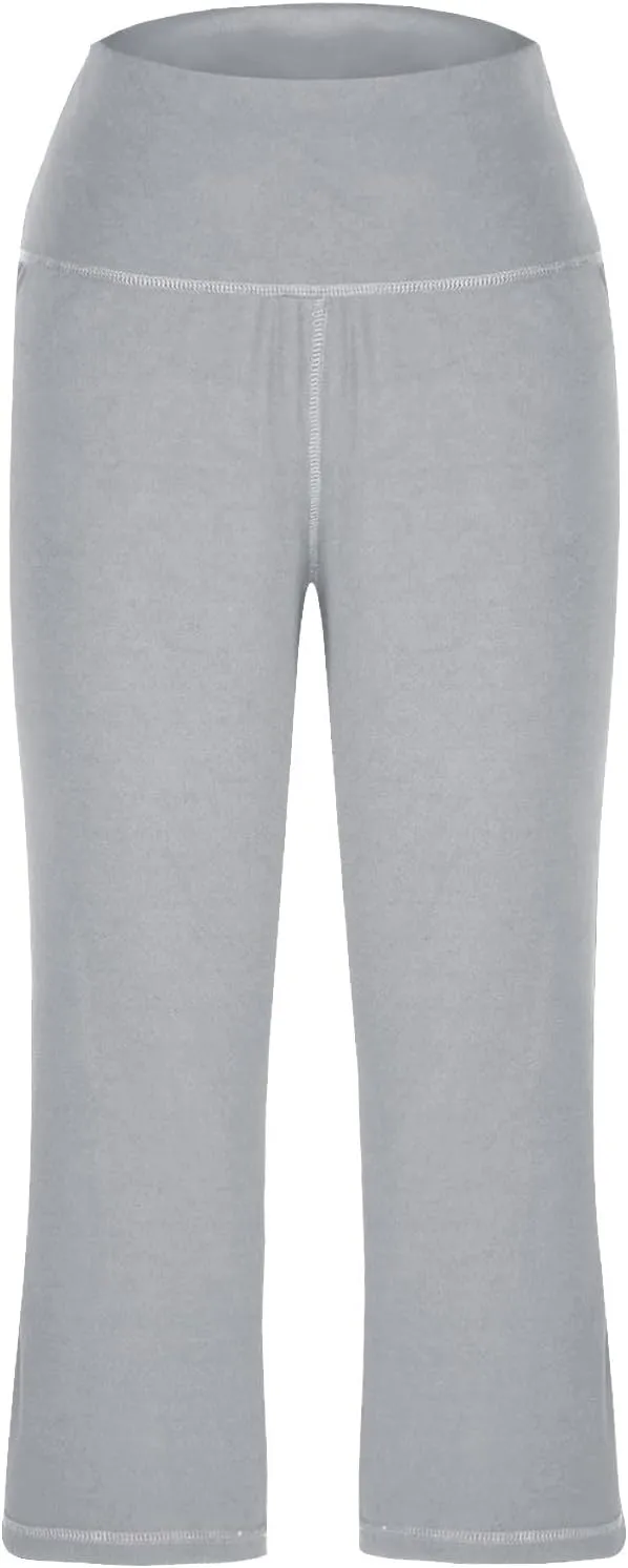 Binmer Women's Yoga Capris Pants High Waist Leggings Crop Straight Leg Athletic Exercise Workout Capris Trousers with Pockets
