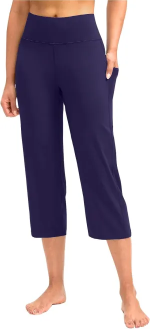 Binmer Women's Yoga Capris Pants High Waist Leggings Crop Straight Leg Athletic Exercise Workout Capris Trousers with Pockets