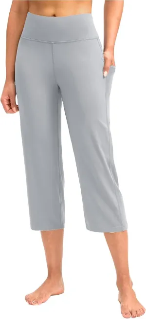 Binmer Women's Yoga Capris Pants High Waist Leggings Crop Straight Leg Athletic Exercise Workout Capris Trousers with Pockets