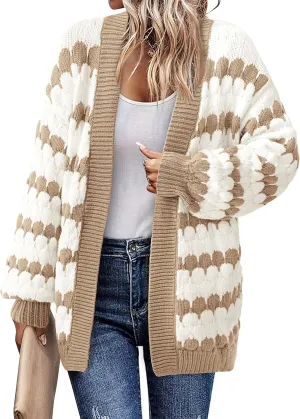 BTFBM Womens Open Front Cardigan Sweater 2024 Fall Winter Long Sleeve Loose Color Block Chunky Cable Knit Outerwear Coat