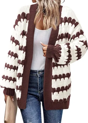 BTFBM Womens Open Front Cardigan Sweater 2024 Fall Winter Long Sleeve Loose Color Block Chunky Cable Knit Outerwear Coat