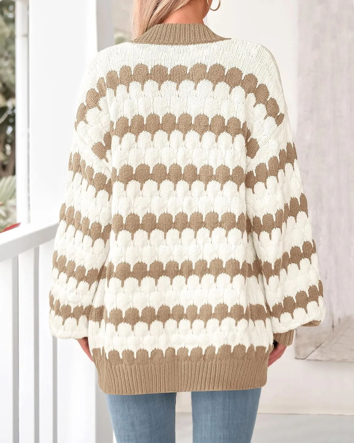 BTFBM Womens Open Front Cardigan Sweater 2024 Fall Winter Long Sleeve Loose Color Block Chunky Cable Knit Outerwear Coat