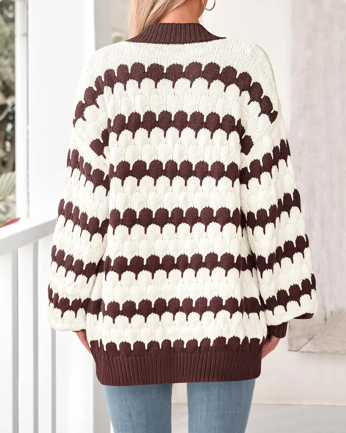 BTFBM Womens Open Front Cardigan Sweater 2024 Fall Winter Long Sleeve Loose Color Block Chunky Cable Knit Outerwear Coat