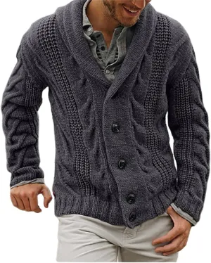 Button Down Cardigan Sweater Men Knit Cable Sweaters Oversized Fleece Cardigan Loose Casual Shirts Fall Winter Tops