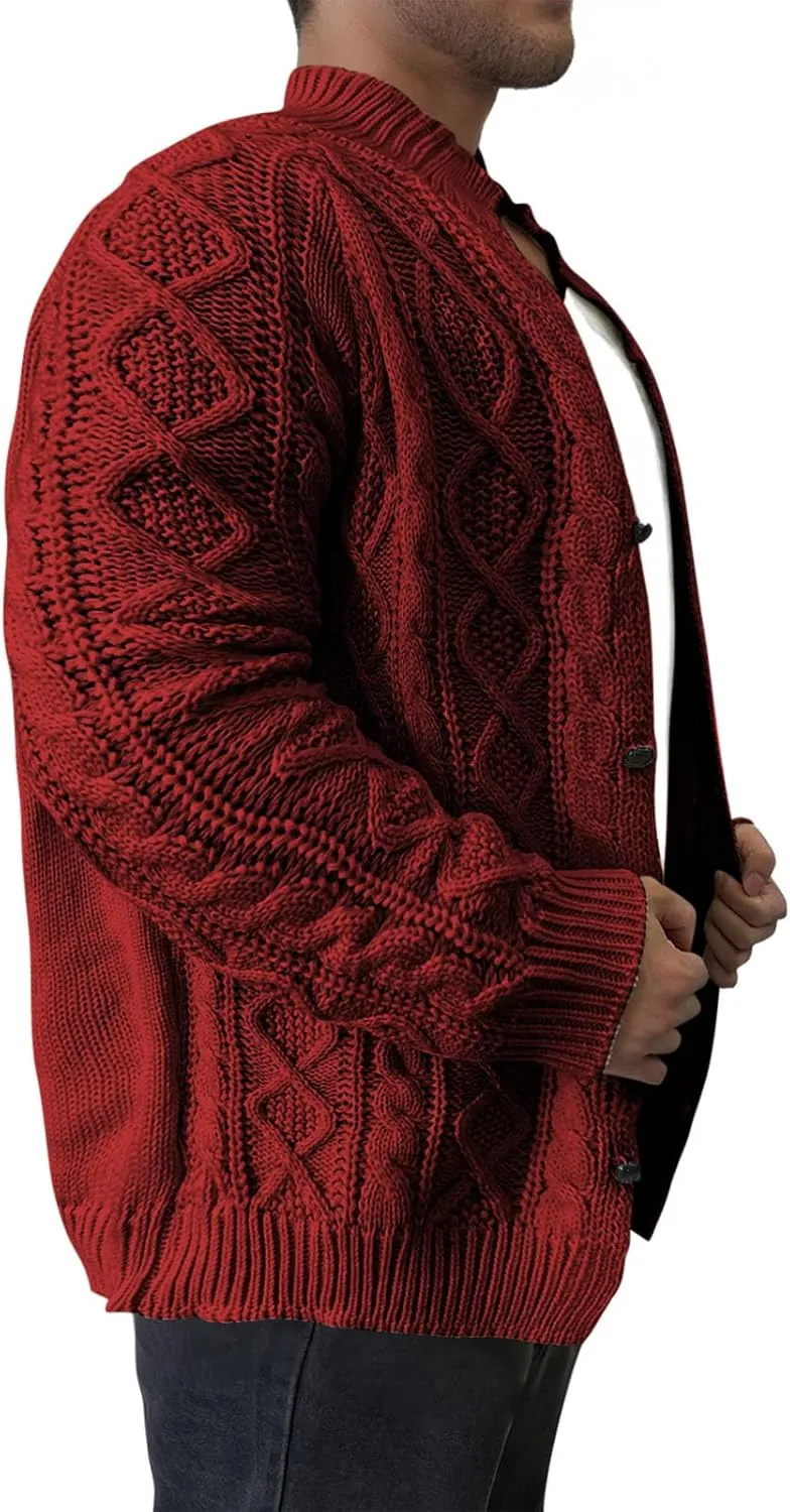 Cable Knit Cardigan for Men Casual Chunky Sweater Coat Long Sleeve Fall Winter Knitted Button Down Sweaters Jacket