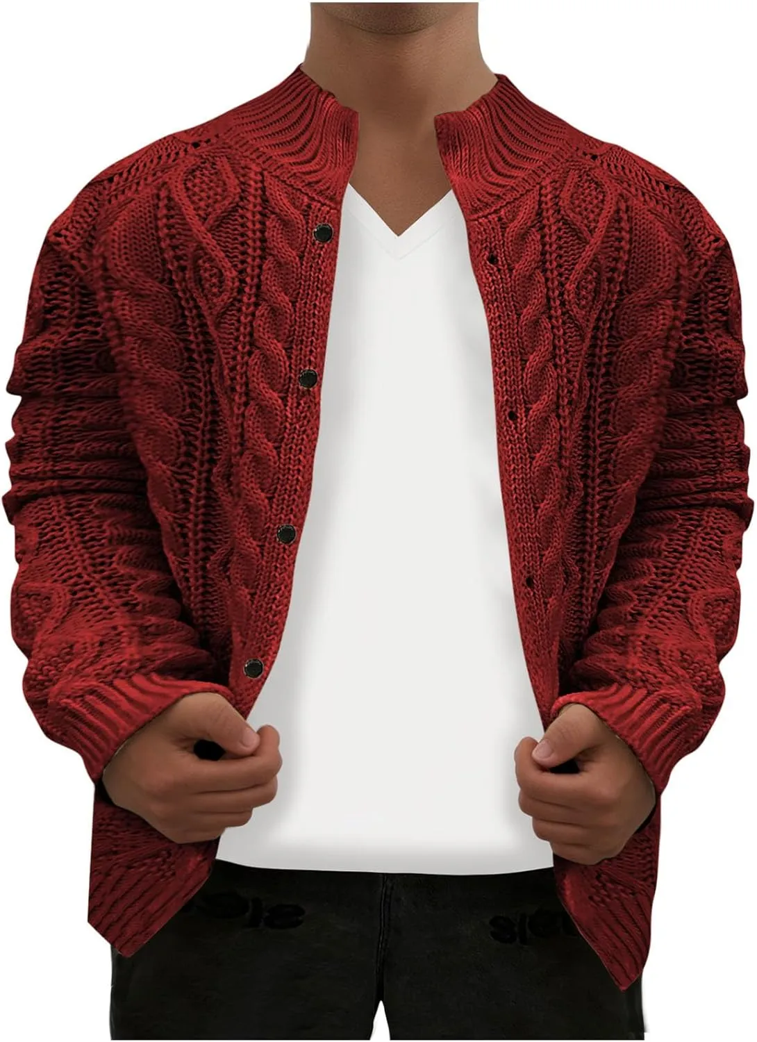 Cable Knit Cardigan for Men Casual Chunky Sweater Coat Long Sleeve Fall Winter Knitted Button Down Sweaters Jacket