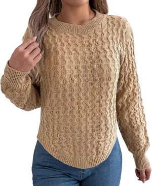Cable Knit Sweater for Womens Lightweight Soft Solid Pullover Tops Ladies Classic Business Casual Trendy Sweaters