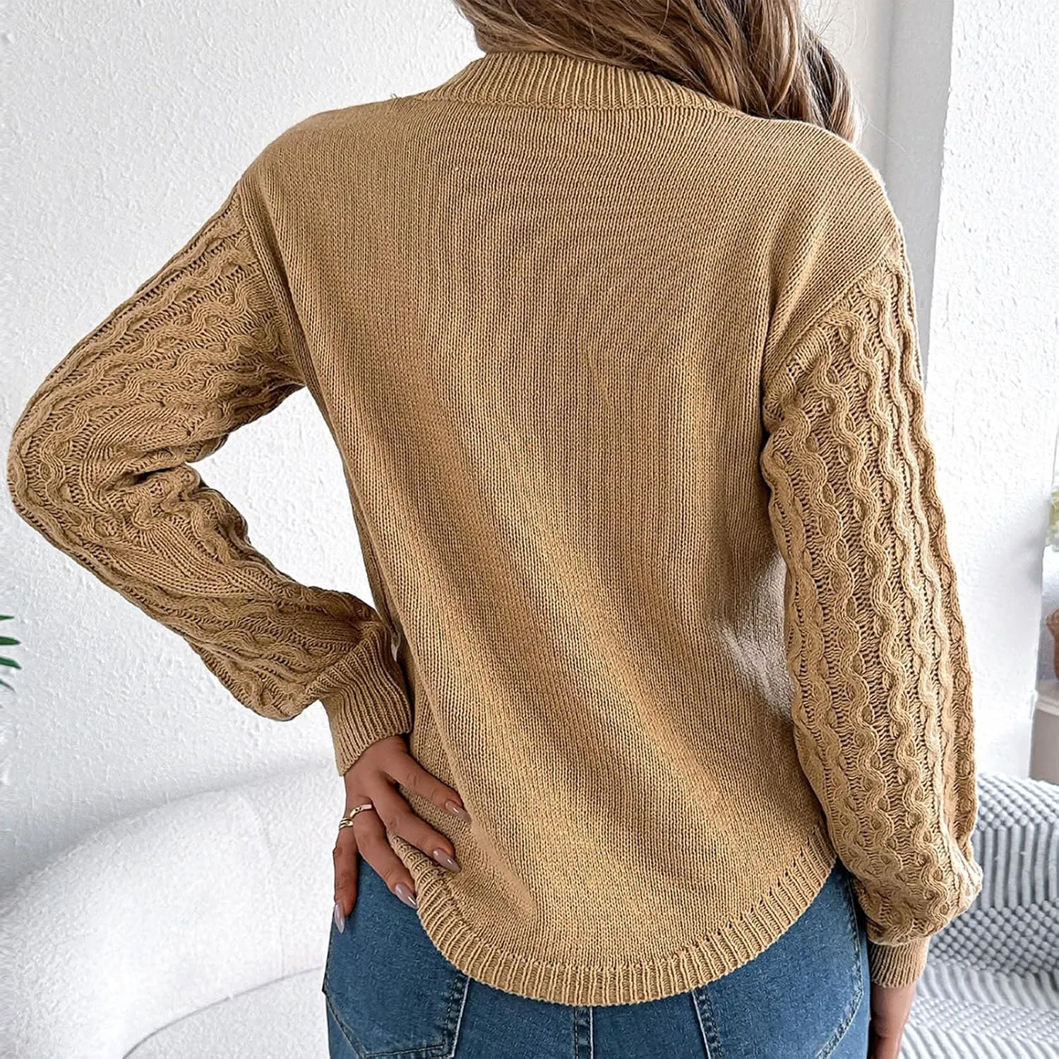 Cable Knit Sweater for Womens Lightweight Soft Solid Pullover Tops Ladies Classic Business Casual Trendy Sweaters